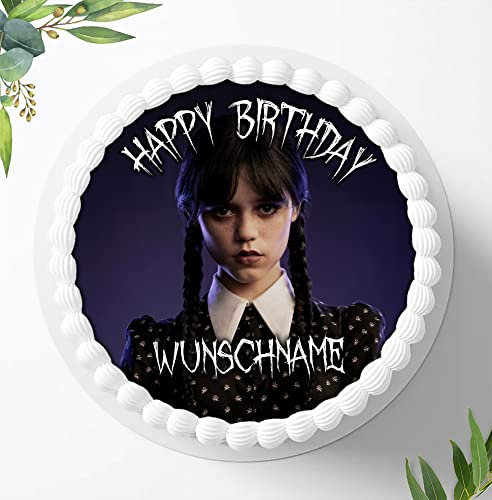 Für die Geburtstags Torte, Zuckerbild kompatibel mit: Wednesday Tortenbild Personalisiert, Essbares Foto für Torten, Fondant, Tortenaufleger Ø 20cm, 1000Z
