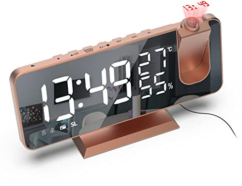 Wecker mit Projektion Radiowecker Digitaler Projektionswecker mit USB-Anschluss, 7.5 Zoll großes Spiegel-LED-Display,Snooze Dual-Alarm,FM Radio,4 Displayhelligkeit mit automatische Dimmfunktion