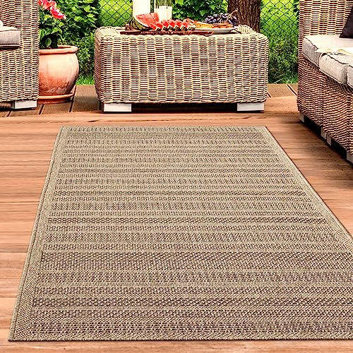 CARPETIA In- und Outdoorteppich groß Jute-Look robust modern wetterfest Balkon Terrasse Garten Esszimmer Küche 200x290 cm