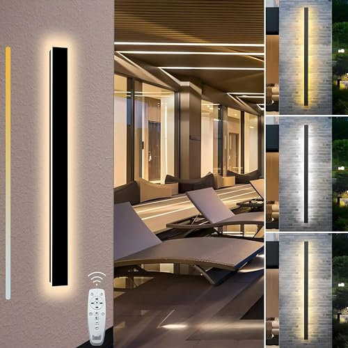 MADHEHAO Dimmbare moderne Außenwandleuchten, lange LED-Außenleuchten in Schwarz, wasserdichte IP65-Wandleuchte für Haus, Terrasse, Veranda, mit Fernbedienung (2pack 240cm/94in)