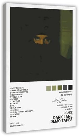 BSapp Drake Poster Dark Lane Demo Tapes Album Cover Poster Leinwand Poster Wandkunst Dekor Druck Bild Gemälde für Wohnzimmer Schlafzimmer Dekoration 60 x 90 cm