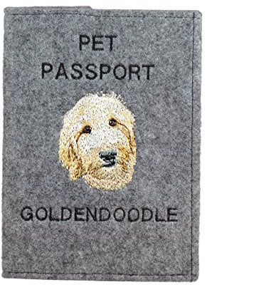 Art-Dog Hundepasshülle - Handgefertigte Filzhülle mit gesticktem Muster - Tierärztliche Reisepasshülle für Hunde - 17x12,5cm - Goldendoodle