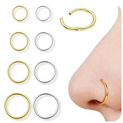 Diamday 8stk Nasenpiercing Ring 16G/18G 316L Chirurgenstahl Septum Ring Nasenring Hoop Helix Conch Tragus Daith Ohr Piercing Gold Silber Schwarz Clicker Knorpelohrring Lippenring 6mm/8mm/10mm/12mm