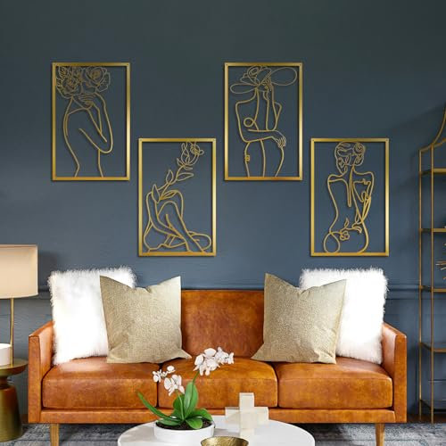 CXRYLZ-FUR Wanddeko Metall, Wandbilder Wohnzimmer Deko Modern, Wandkunst zum Aufhängen Abstrakte Wall Decoration, Minimalistische Wanddekoration für Zimmer Schlafzimmer Badezimmer (Gold)