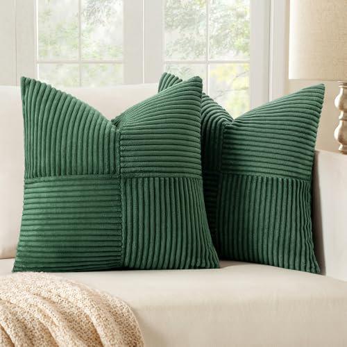 MIULEE 2er Set Kissenbezug 40x40cm Dunkelgrün Kissenhülle Kissenbezüge Sofakissen Dekokissen Boho Couchkissen Kord Dekorative Zierkissenbezug für Sofa