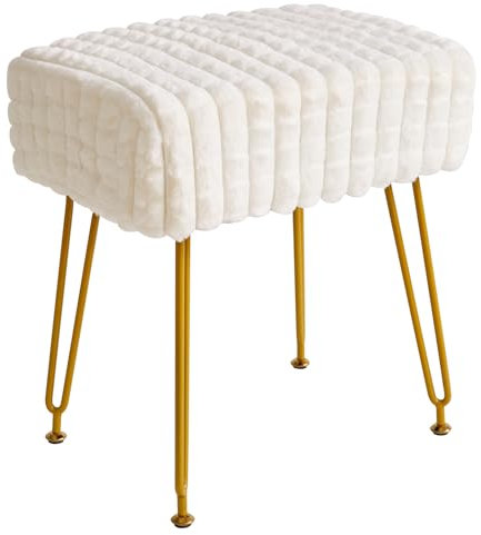 IBUYKE rechteckiger Fußstützenstuhl Ottoman, Make-up Eitelkeits Hocker Beistelltisch, Samt Ankleidetisch Sitz, Fußhocker Stuhl, goldene Stahlbeine, für Make-up Raum, Schlafzimmer, weiß WBD003W