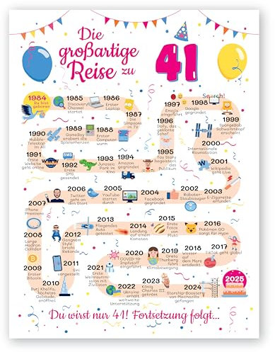 FestySpark Geschenke zum 41 Geburtstag Frau und Mann - Geschenke für Frauen ab 41 Jahre - Schöne Geburtstagskarte 41 Mann und Frau - Geburtstagsdekoration 41 Geburtstag Männer und Frauen - Karte 1984