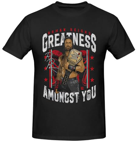 Roman and Reigns Youth & Adult Herren Kurzarm Baumwolle T-Shirts Rundhals Top Kleidung Shirts für Männer, Schwarz , S