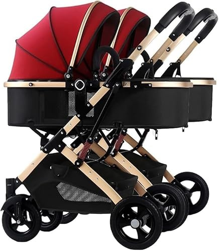 Tragbarer Doppelkinderwagen Abnehmbar 2 Single Doppel Kinderwagen Reversible Stubenwagen Kinderwagen Verstellbarer Doppelkinderwagen, Red
