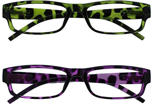 OPULIZE Die Lesebrille Unternehmen Grün & Lila Schildpatt Leicht Leser Wert 2er-Pack Herren Frauen RR32-65 +1,50