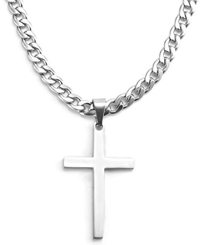 Jewow Schmuck Edelstahl Herren Halskette Kreuz Anhänger mit 6mm breite Panzerkette
