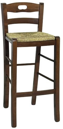 OKAFFAREFATTO MADDALONI Tabouret de Bar en Bois avec poignée dans Le Dossier h 66 Noyer foncé Assise en Paille