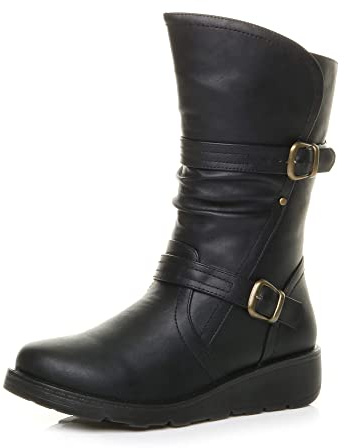 Donna tacco a zeppa bassa fibbia inverno comfort stivali al polpaccio taglia 6 39