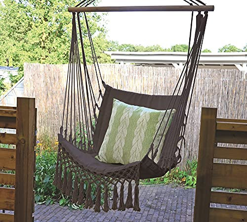 Lesli Living Hängesessel Makramee Hängesitz Hängestuhl Hängeschaukel - bis 140 kg belastbar Indoor & Outdoor grau/anthrazit