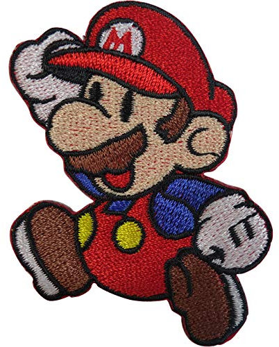 ELLU Mario Patch Embroidered Badge Super Mario Bros Game Iron Sew On T Shirt