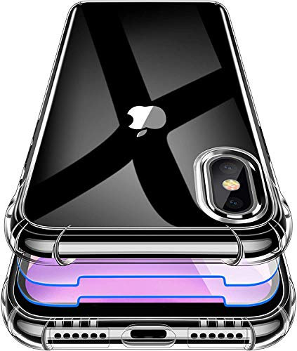 Garegce Coque iPhone XS Max, iPhone XS Max Coque Transparente + 2 Pack Verre Trempé Protecteur écran, Silicone TPU Souple XS Max Housse, Placage Antichoc Bumper Etui iPhone XS Max -Transparente Noir
