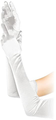 Lange Abendhandschuhe im Stil der 1920er Jahre, Schwarz / Weiß, Ellenbogenhandschuhe, Brauttanz, Kostüm-Handschuhe, sexy Damen-Handschuhe, Hochzeit, Abschlussball, Opernhandschuhe, weiß, One size