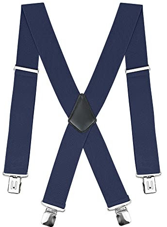 JTOOYS Hosenträger für Herren, 5cm Breit Elastisch X Förmige Herren Hosenträger mit Sehr Starken Verstellbar 4 Metall Clip Einheitsgröße für Alle Männer & Alle Verschiedenen Farben Hose (Blau)