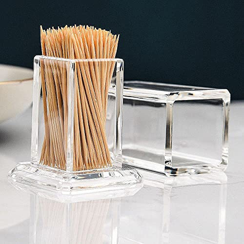 ANMOO Soporte para palillos de dientes, caja acrílica transparente, dispensador de cóctel cuadrado con tapa para el hogar, fiesta, restaurante
