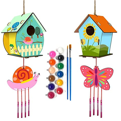 Sahgsa DIY Vogelhaus Bausatz Kinder, Holz Vogelhaus Machen Set Kinder Vogelhaus Holz zum Bemalen Basteln Kinder Geschenke Alter 3 4 5 6+ Jahre alt Jungen Mädchen