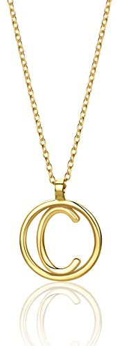 MIORE Schmuck für Damen Personalisierte Kreis Halskette mit Initialen Collier Halskette Mit Buchstabe C Anhänger klassische Anker Kette aus Gelbgold 9 Karat 375 Gold, Länge 40-42 cm verstellbar