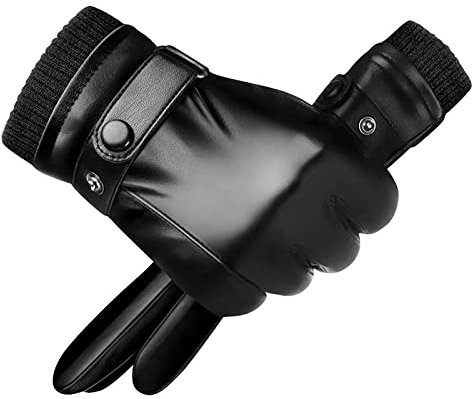 SHULLIN Schwarze Lederhandschuhe Winddicht Kälteschutz Thermal Fäustlinge Winter Handschuhe Herren Touchscreen Texting Lederhandschuhe Outdoor Lässige Lederhandschuhe Herren Warme Handschuhe