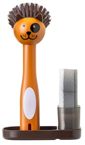 Vigar - Ensemble Brosse, Brosse et Plateau - Collection Pets Club - 13,5 x 8 x 23 cm - Poils Résistants - Accessoires pour Animaux - Marron et Orange