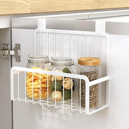 Kepuarm Panier de Rangement pour Armoire de Cuisine sur Porte,Panier Suspendu Rangement Pour Portes d'Armoires de Cuisine Panier Mural (Blanc)