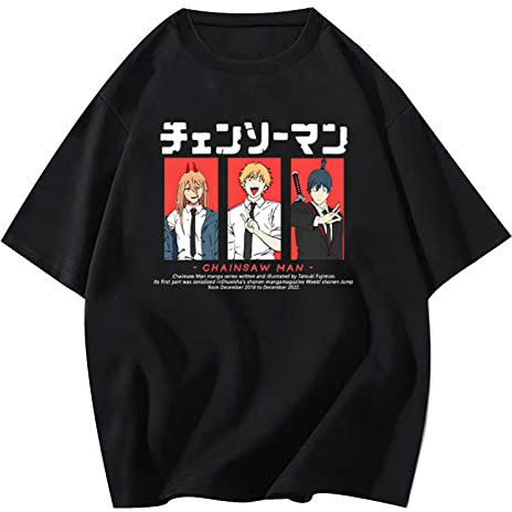 Kettensäge Männer T-Shirt Japanische Anime T-Shirt Unisex Bedruckt Kurzarm lose lässige Oberteile