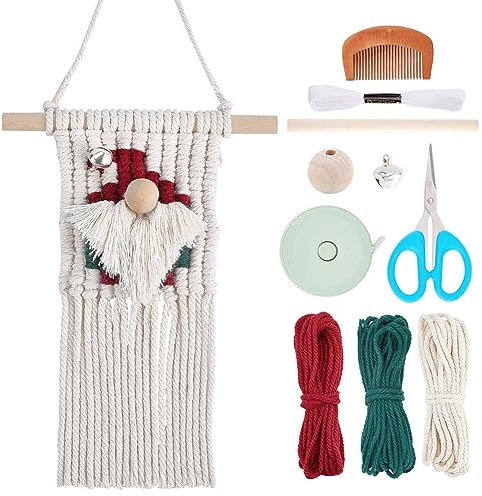 INFUNLY Weihnachten DIY Makramee-Zwerge-Set Makramee-Weihnachtsmann-Wandbehang Für Anfänger Gewebte Makramee-Weihnachtszwerge Makramee-Sets Für Erwachsene Mit Anleitung Für Heimdekoration Hängende
