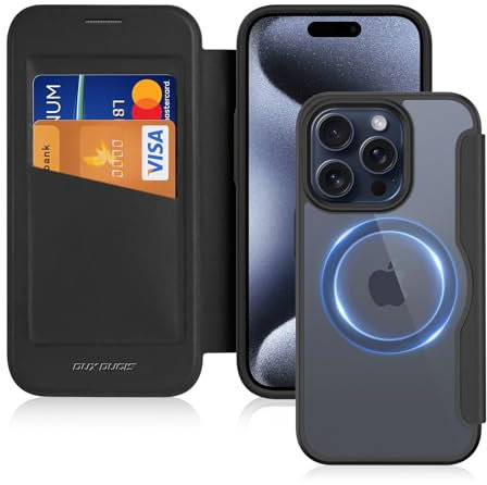 DUX DUCIS Hülle für iPhone 15 Pro Max Handyhülle Kompatibel mit MagSafe, Transparente Anti-Kratzer Leder Flip Klapphülle mit RFID-Sperre Schutzhülle Case für iPhone 15 Pro Max (6,7 Zoll, Schwarz)