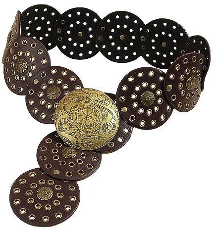 Reheyre Breiter Metallgürtel für Frauen, Cowboy-Stil, Vintage, Western Wide Disc Gürtel für Verschleißfestigkeit Ro, braun, Small