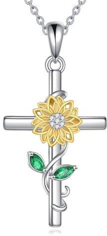 VONALA Kreuz Halskette Frauen Sterling Silber Sonnenblumen/Kolibri Anhänger Kette mit Zirkonia Religiöser Glaube Schmuck Geschenke für Damen Sie Freundin Ehefrau