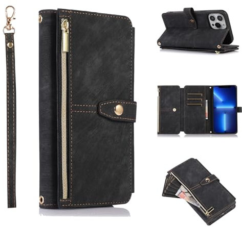 ZCDAYE Étui pour iPhone 15 Pro avec Porte-Monnaie Porte-Cartes, étui en Cuir pour iPhone 15 Pro Étui pour téléphone Portable Étui de Protection pour iPhone 15 Pro, Noir