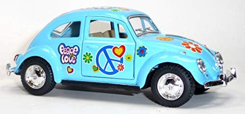 Generisch Modellauto kompatibel mit VW Käfer 1967 hellblau mit Hippie-Aufdruck = 12,5cm