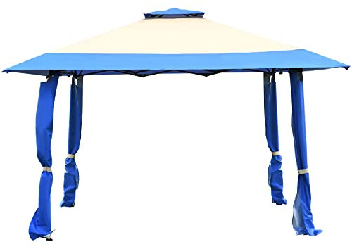 HOMASIS 4 x 4 m Pavillon, Faltbarer Gartenpavillon mit Doppeldach, höhenverstellbarer Faltpavillon mit Tragetasche, wasserdichter Pop up Pavillon mit UV-Schutz für Garten Party Hochzeit (Blau)