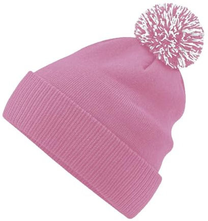 Roughtex Bommelmütze Damen Herren - Doppellagige Wintermütze als Beanie oder mit Umschlag tragbar Duskypink