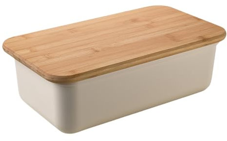 Pasdrucn Bread Bins for Kitchen, Small Bread Bin with Bamboo Lid, Bread Storage Containers, Bread Box with Wooden Lid for Cutting Bread Board, Cream Bread Bin, Tower Bread Bin (rectangle)