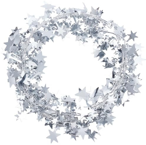 SOFPLATE 4 Stück 98.4 Fuß Silberne Lametta Girlande Metallische Drahtgirlande Mit Eisendraht PVC Glitzer Funkelnde Sterne Weihnachtsbaum Girlanden Ornamente Für Weihnachtsbaum Weihnachten Hochzeit Zuh
