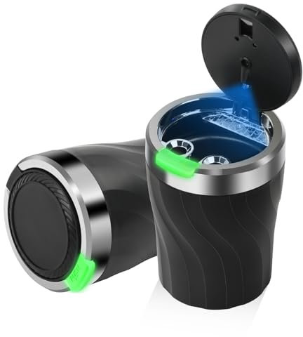 Daakro Aschenbecher Auto, 2 Stücke Tragbarer Fahrzeug Autoaschenbecher Mit LED, Abnehmbarer Auto-Aschenbecher Mit Großem Fassungsvermögen, Car Ashtray Mit Deckel Für Autos,Lieferwagen usw