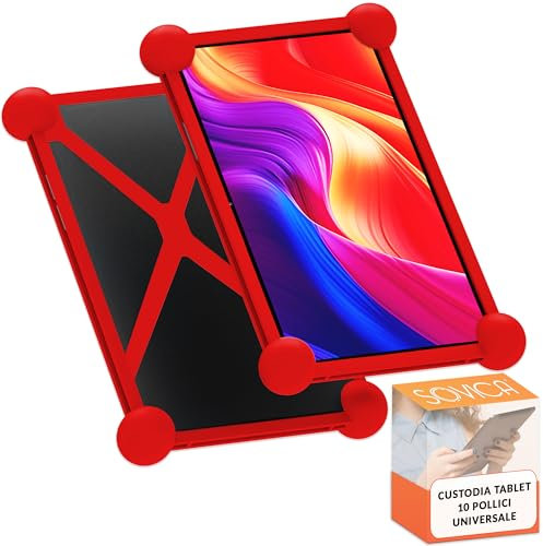 Custodia tablet 10 pollici universale silicone valida per tutti i tablet pc da 10 presenti sul mercato (Rosso)