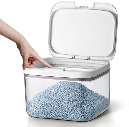 LivLab Mker Waschmittelspender mit One-Press-Deckel, für die Organisation der Waschküche, klarer PET-Waschmittelbehälter mit Messbecher, Wäschepods-Behälter 2.8L/6Lbs/100oz(120 Pods)