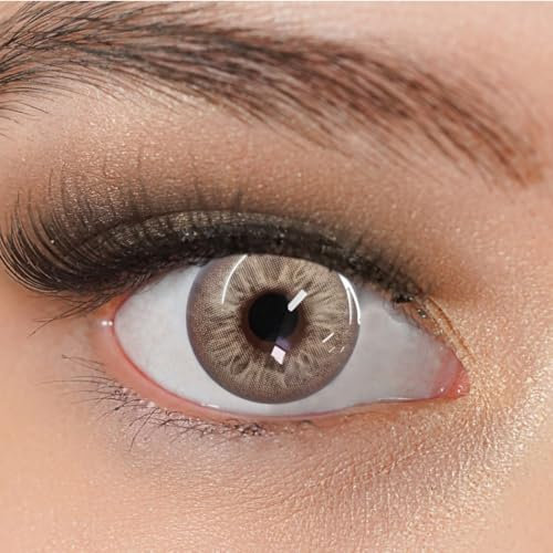Kontaktlinsen farbig ohne Stärke braun | farbige braune Jahreslinsen | weiche Linsen | 2 Stück Farblinsen + Linsenbehälter | 0.0 Dioptrien | natürliche Farben | Charmiga Secret Light Brown