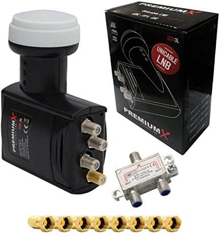 Premium X SCR-3L Unicable LNB SCR 3 Legacy Einkabel Unikabel 4 + 3 Teilnehmer 2-Fach SAT Verteiler und 8X F-Stecker
