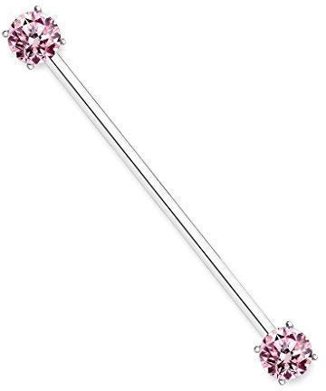 Tapsi´s Coolbodyart® Industrial Barbell Piercing Chirurgenstahl 316L Silber Zirkonia Pink