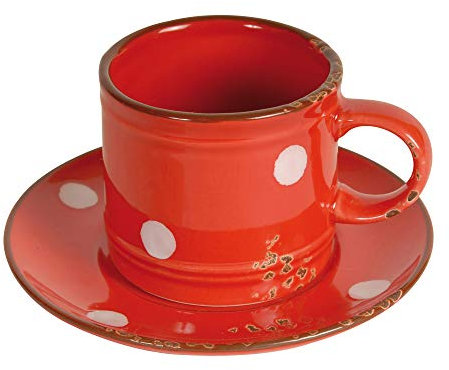 Antic Line Tasses à café Rouges à Pois Blancs avec sous-Tasses, par 4