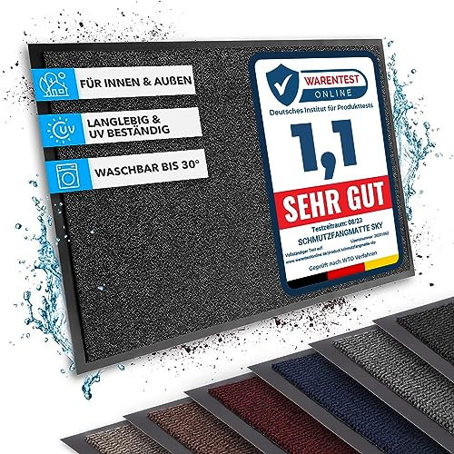 casa pura Fußmatte Innen und Außen - Schmutzfangmatte für Haustür Eingangsbereiche - Fußabtreter Sauberlaufmatte Türvorleger Bodenmatte für Outdoor rutschfest, waschbar - anthrazit - grau - 200x200cm