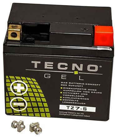 TECNO-GEL Motorrad-Batterie für YTZ7-S, 12V Gel-Batterie 6Ah (DIN 50616), 114x71x106 mm