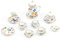 AUEAR - Juego de té de Porcelana en Miniatura, 15 Unidades, diseño de Hojas Doradas, 1/12, Plato Miniatura de 1/12, Accesorios clásicos para casa de muñecas y Cocina para niños
