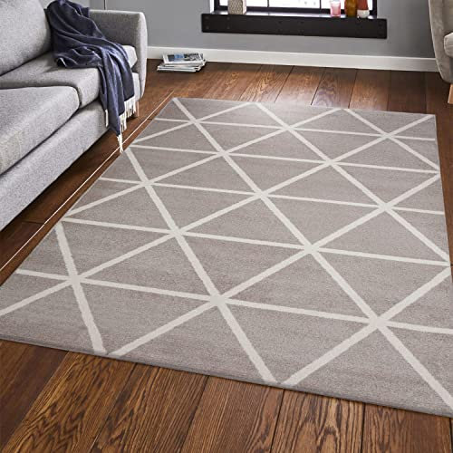 VIMODA Teppich Kurzflor Pastellfarben Weiss Rauten Design Robust in versch. Farben, für Wohnzimmer, Schlafzimmer, küche, Farbe:Beige, Maße:160x220 cm